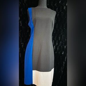 Ralph Lauren Black, Royal Blue and White Colorblock lined Midi Dress sz12